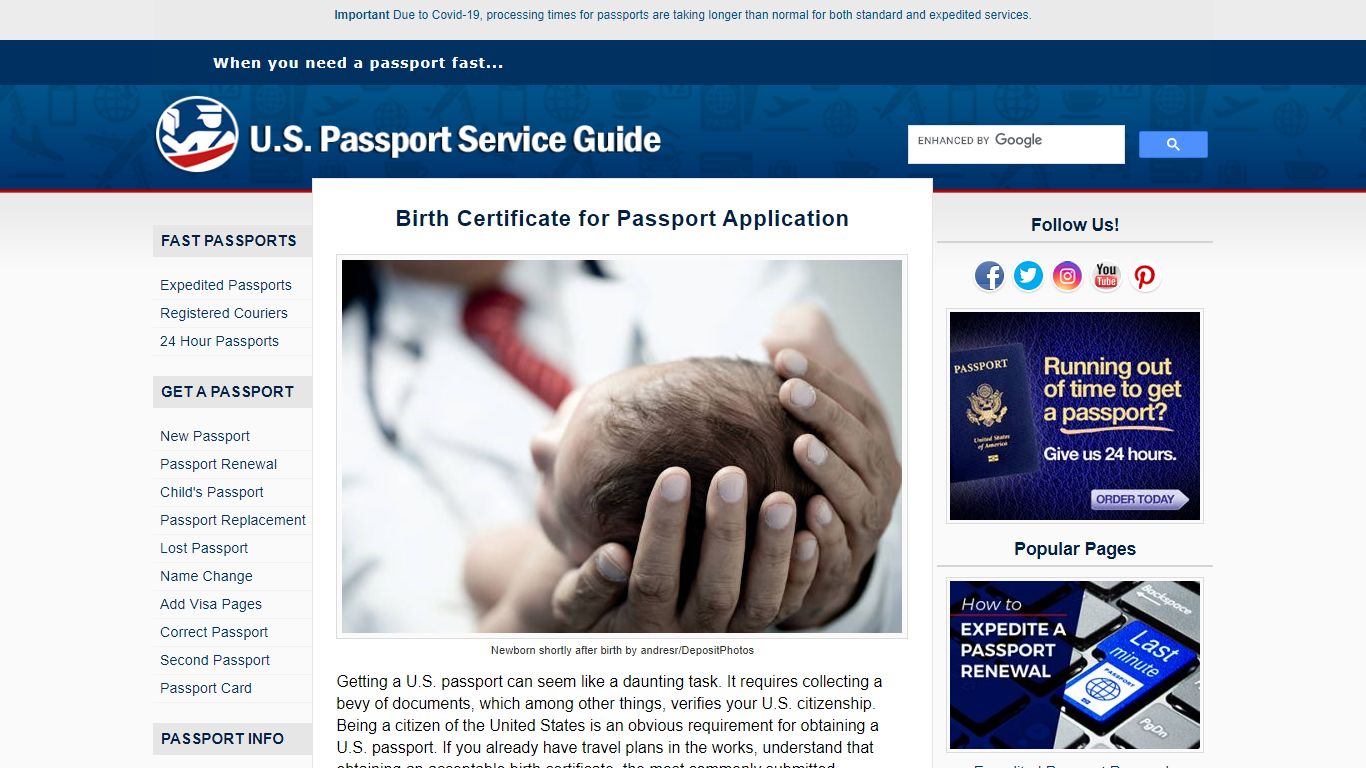 Birth Certificate for Passport Application - U.S. Passport Service Guide